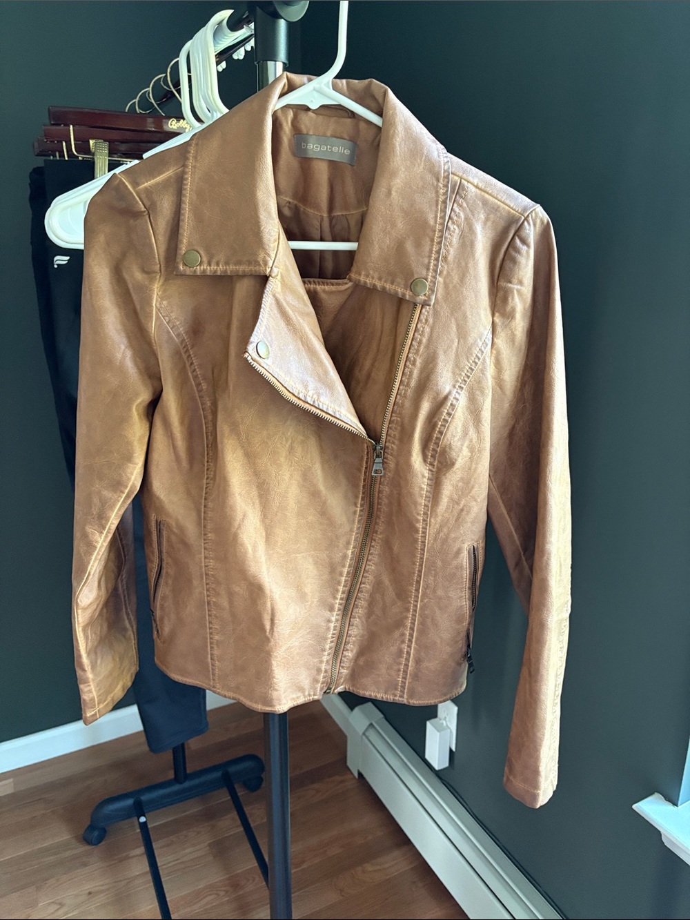 bagatelle Cognac Faux Leather Moto Jacket